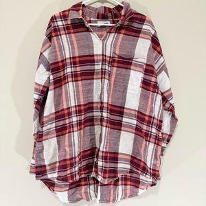 Old Navy Oversized Boyfriend Cotton Plaid Long Sleeve Size XL